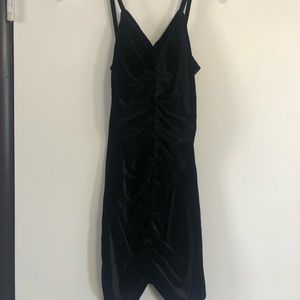Stretchy Black Velvet Ruched Mini Cocktail Dress by Shein